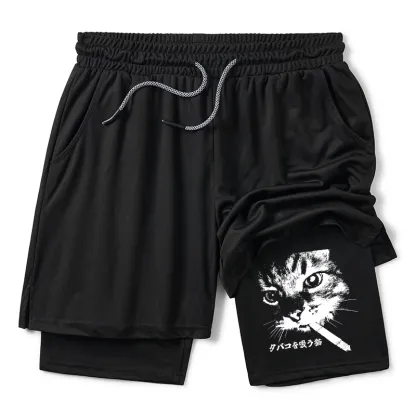 Tokyo-Tiger Retro Cat Smoking Training Shorts
