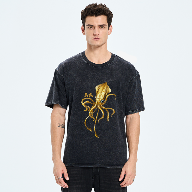 Tokyo-Tiger Squid Ink Painting Washed T-Shirt