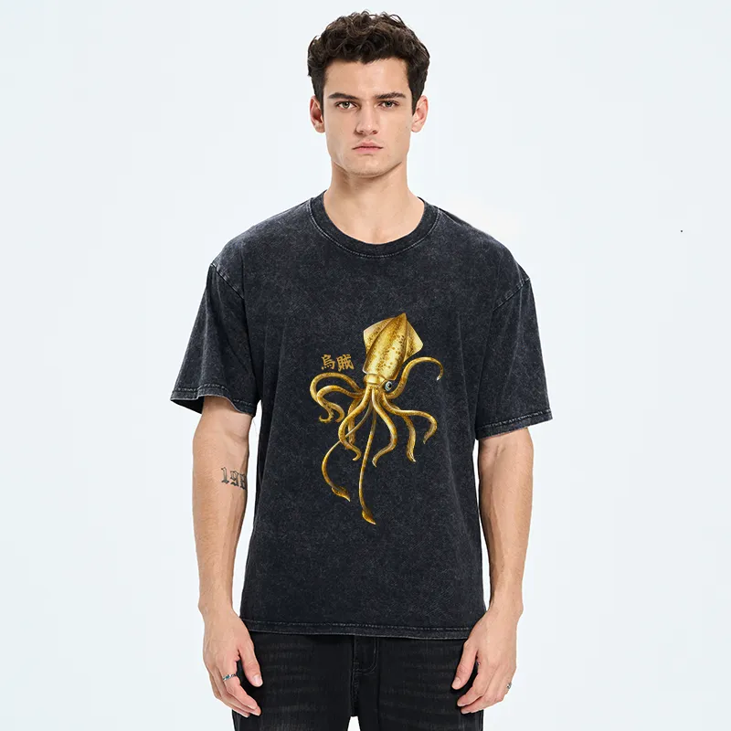 Tokyo-Tiger Squid Ink Painting Washed T-Shirt
