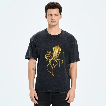 Tokyo-Tiger Squid Ink Painting Washed T-Shirt