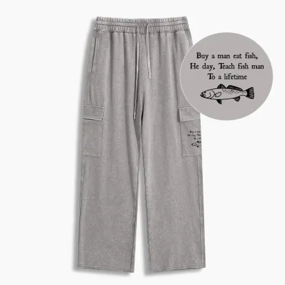 Tokyo-Tiger Man Eat Fish Meme Washed Utility Sweatpants