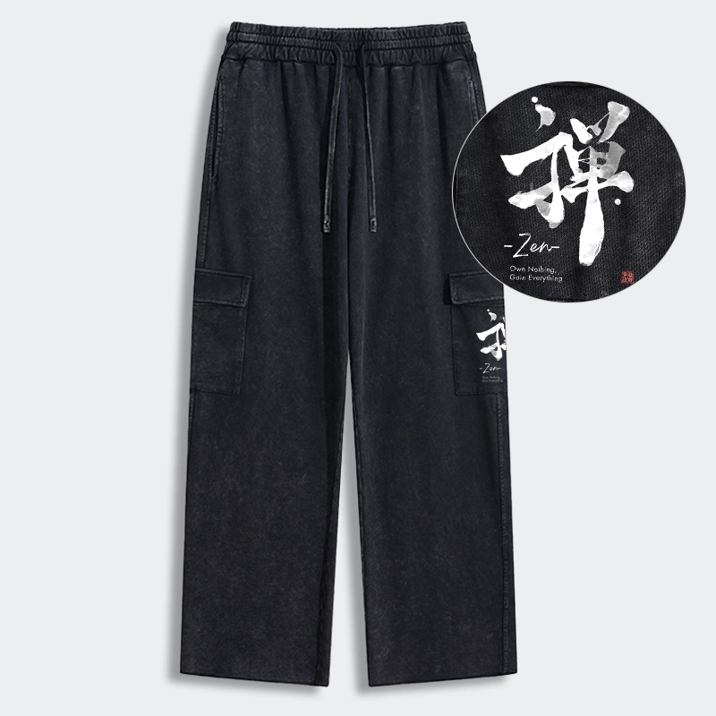 Tokyo-Tiger Zen Texts Washed Utility Sweatpants