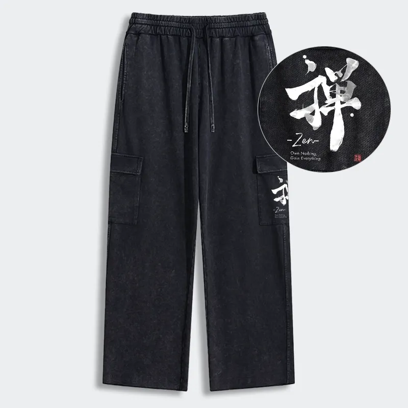 Tokyo-Tiger Zen Texts Washed Utility Sweatpants