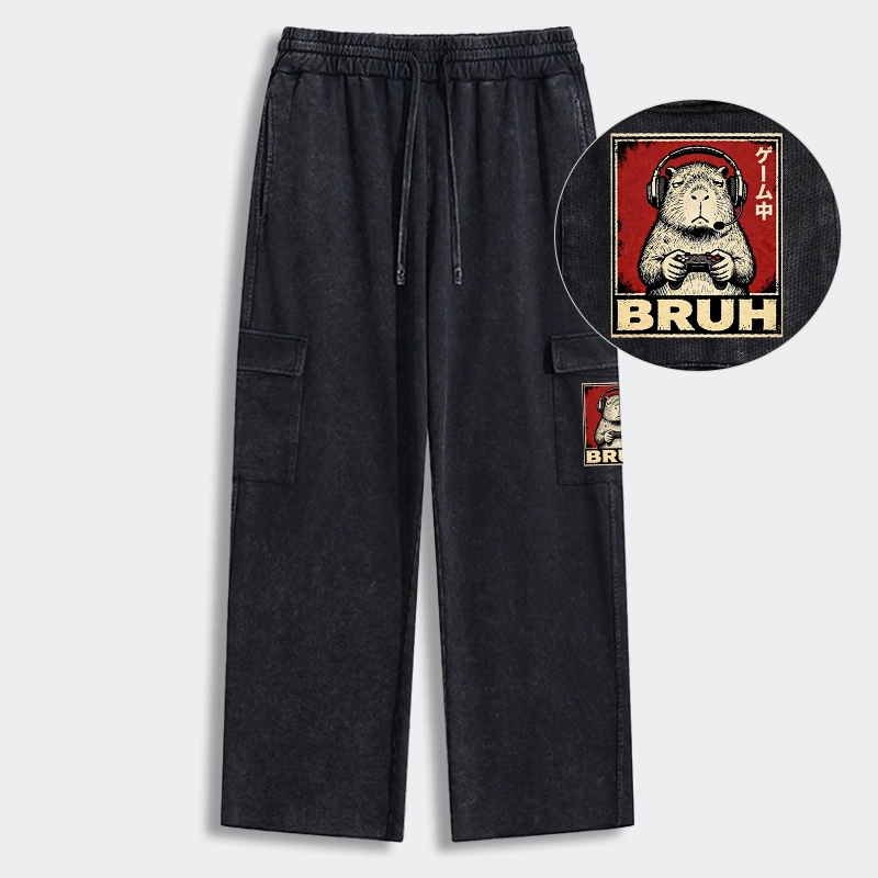 Tokyo-Tiger Funny Capybara Playing Games Washed Utility Sweatpants