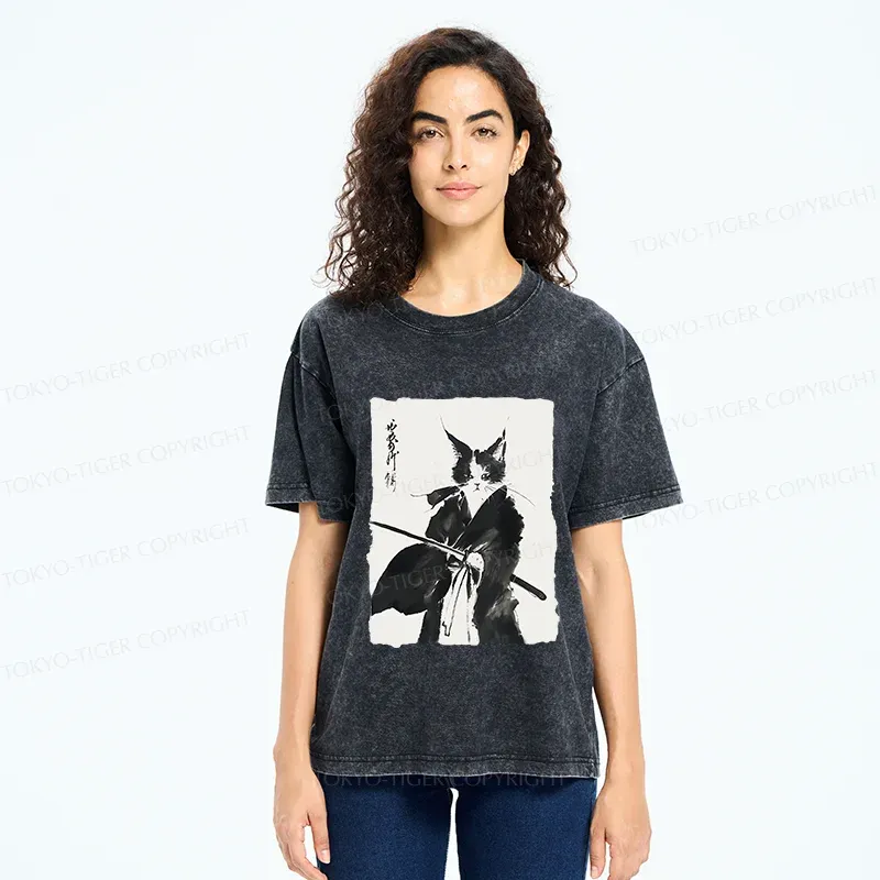 Tokyo-Tiger Retro Warrior Cat Washed T-Shirt