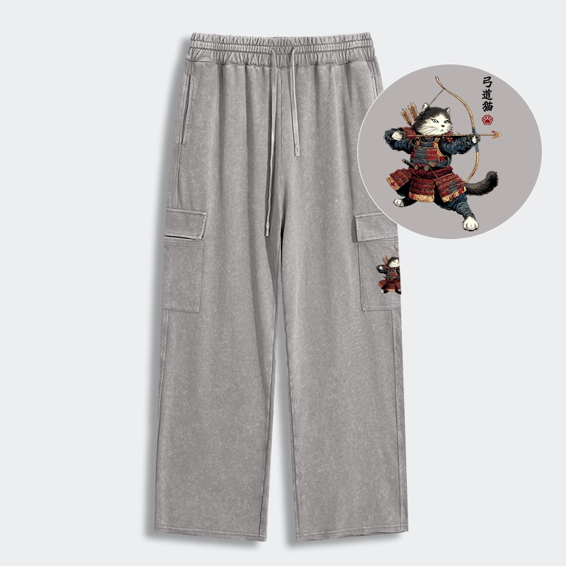 Tokyo-Tiger Kyudo Samurai Cat Washed Utility Sweatpants
