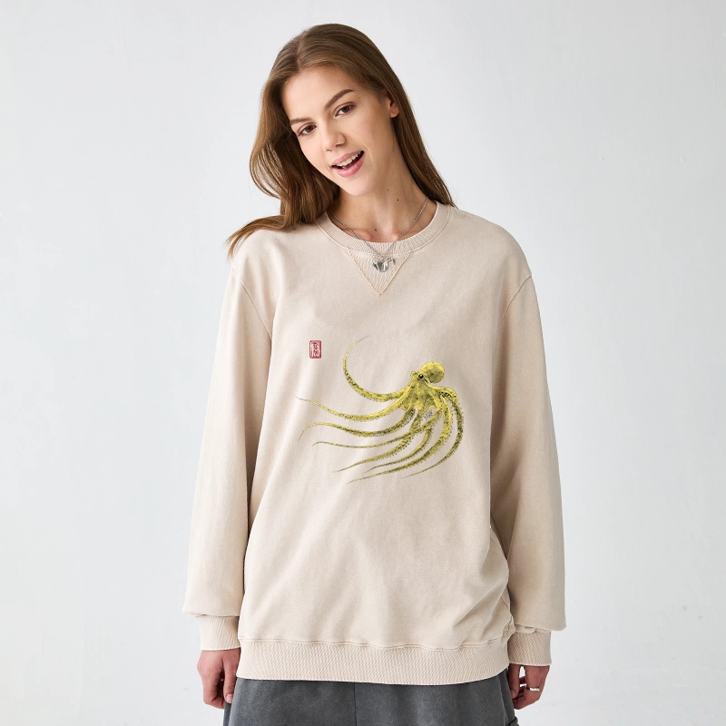 Tokyo-Tiger Retro Octopus Japanese Washed Terry Sweatshirt