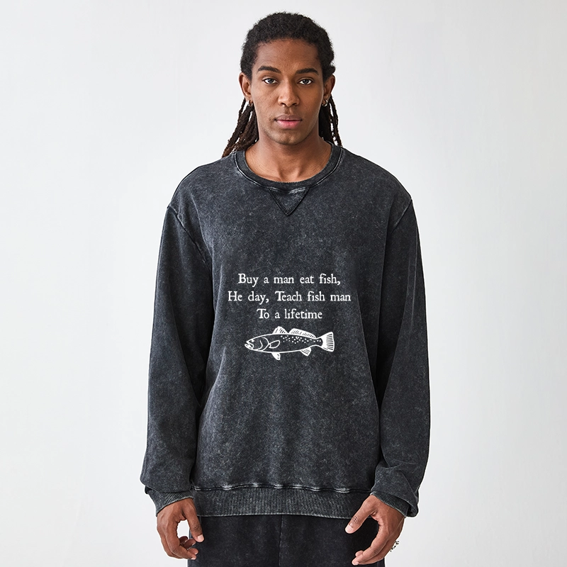 Tokyo-Tiger Man Eat Fish Meme Washed Terry Sweatshirt