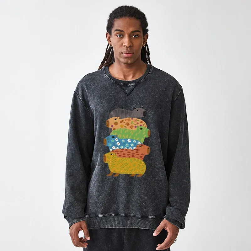 Tokyo-Tiger Colorful Capybaras Washed Terry Sweatshirt