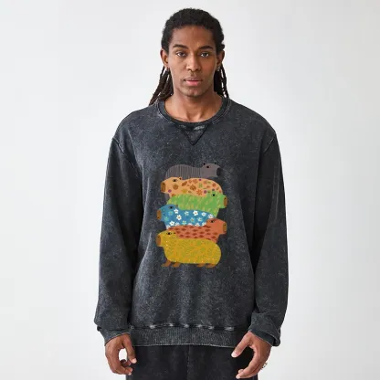 Tokyo-Tiger Colorful Capybaras Washed Terry Sweatshirt