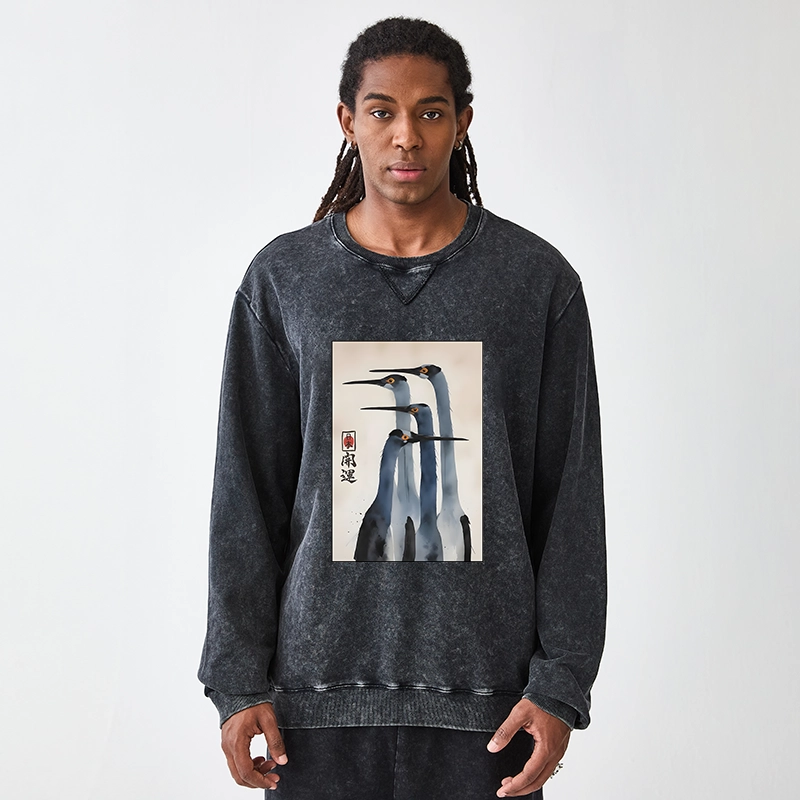 Tokyo-Tiger Retro Sandhill Crane Terry Sweatshirt
