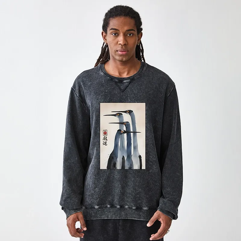 Tokyo-Tiger Retro Sandhill Crane Terry Sweatshirt