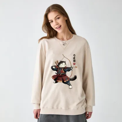 Tokyo-Tiger Kyudo Samurai Cat Washed Terry Sweatshirt