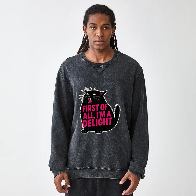 Tokyo-Tiger Roaring Black Cat Washed Terry Sweatshirt