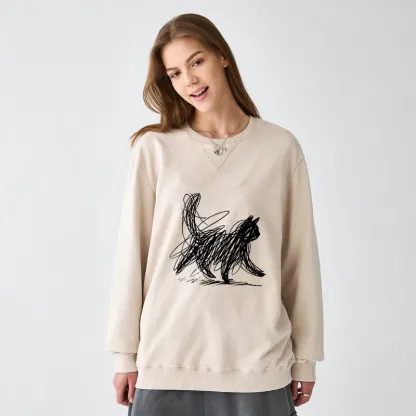 Tokyo-Tiger Minimalist Cat Art Washed Terry Sweatshirt