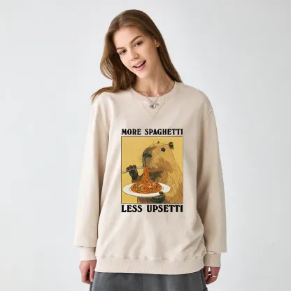 Tokyo-Tiger Capybara Eating Pasta Washed Terry Sweatshirt