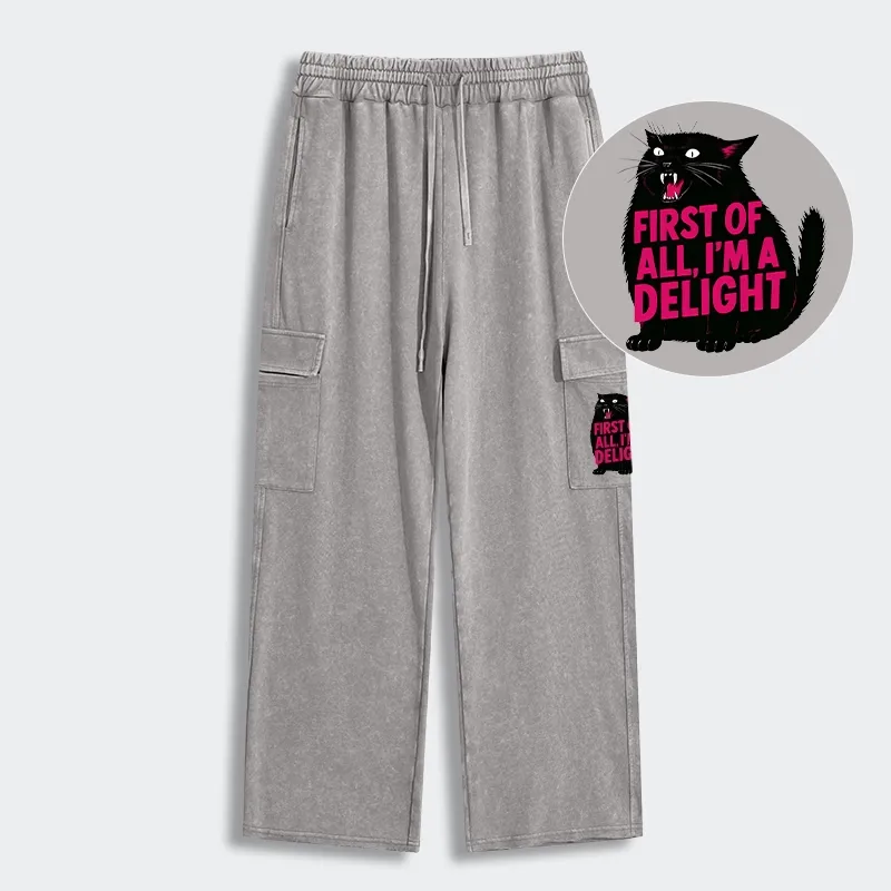 Tokyo-Tiger Roaring Black Cat Washed Utility Sweatpants