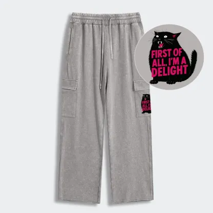 Tokyo-Tiger Roaring Black Cat Washed Utility Sweatpants