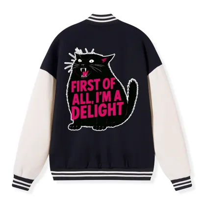 Tokyo-Tiger Roaring Black Cat Embroidery Varsity Jacket