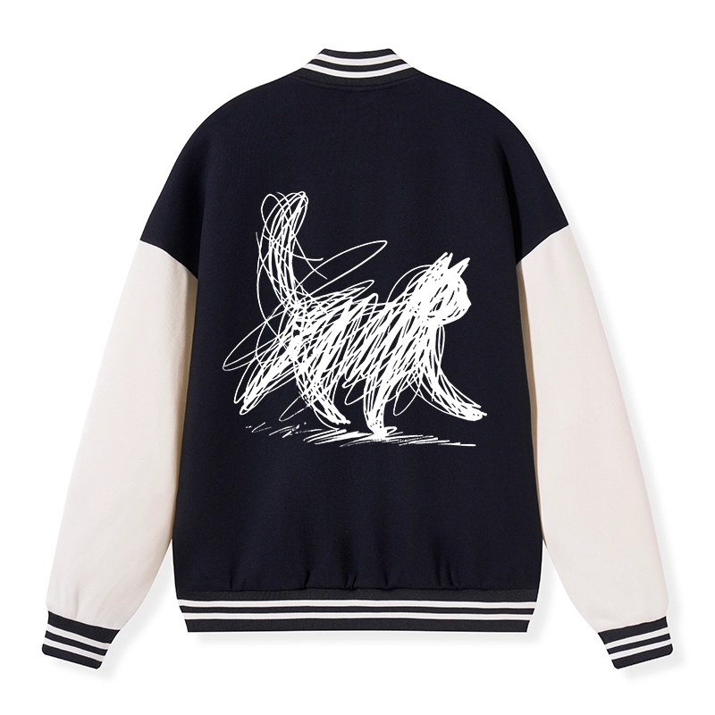 Tokyo-Tiger Minimalist Cat Art Embroidery Varsity Jacket