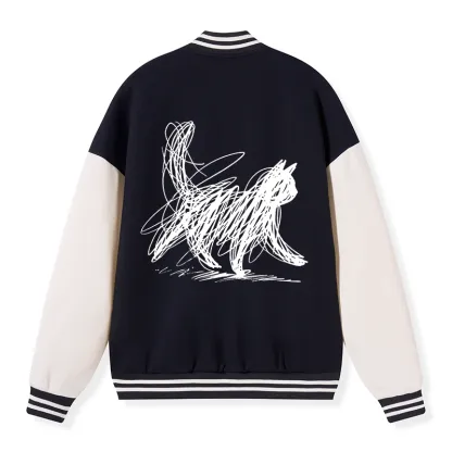 Tokyo-Tiger Minimalist Cat Art Embroidery Varsity Jacket