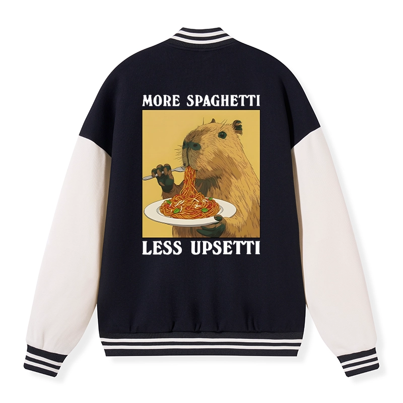 Tokyo-Tiger Capybara Eating Pasta Embroidery Varsity Jacket