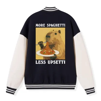 Tokyo-Tiger Capybara Eating Pasta Embroidery Varsity Jacket