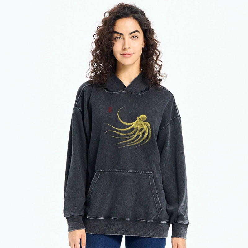 Tokyo-Tiger Retro Octopus Japanese Washed Hoodie