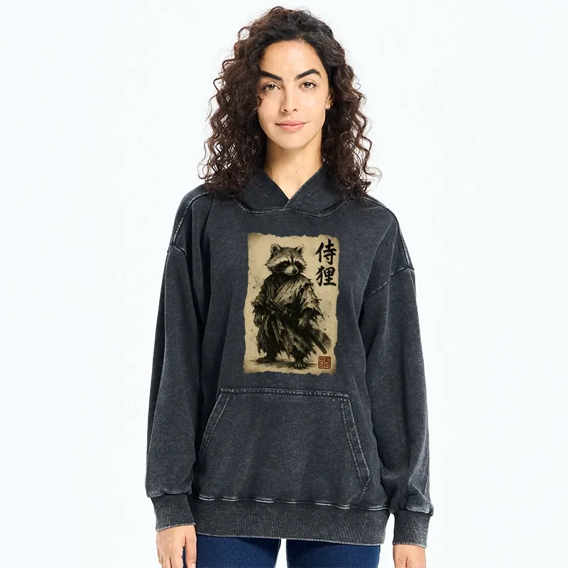 Tokyo-Tiger Retro Raccoon Samurai Washed Hoodie