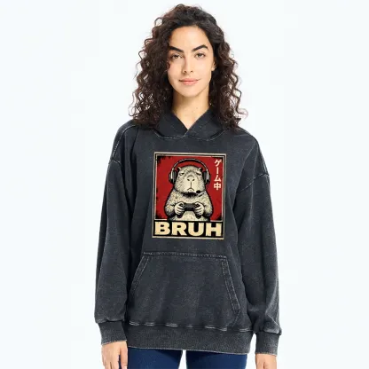 Tokyo-Tiger Funny Capybara Playing Games Washed Hoodie