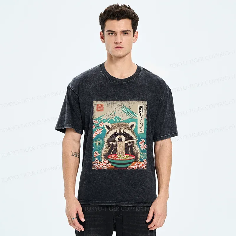 Tokyo-Tiger Please Give Raccoon A Discount Washed T-Shirt