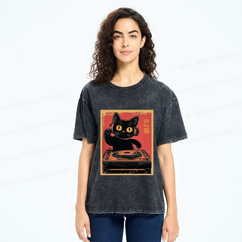 Tokyo-Tiger DJ Cat Washed T-Shirt