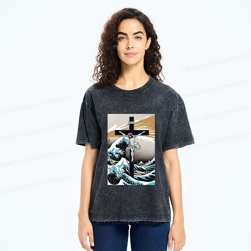 Tokyo-Tiger Crucified Jesus Washed T-Shirt