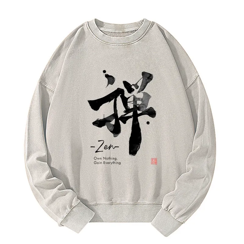 Tokyo-Tiger Zen Texts Washed Sweatshirt