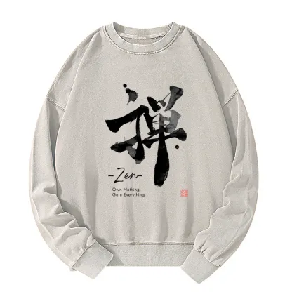 Tokyo-Tiger Zen Texts Washed Sweatshirt