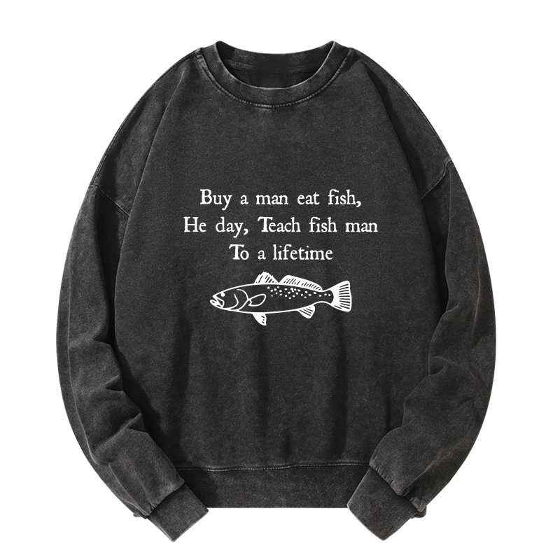 Tokyo-Tiger Man Eat Fish Meme Washed Sweatshirt