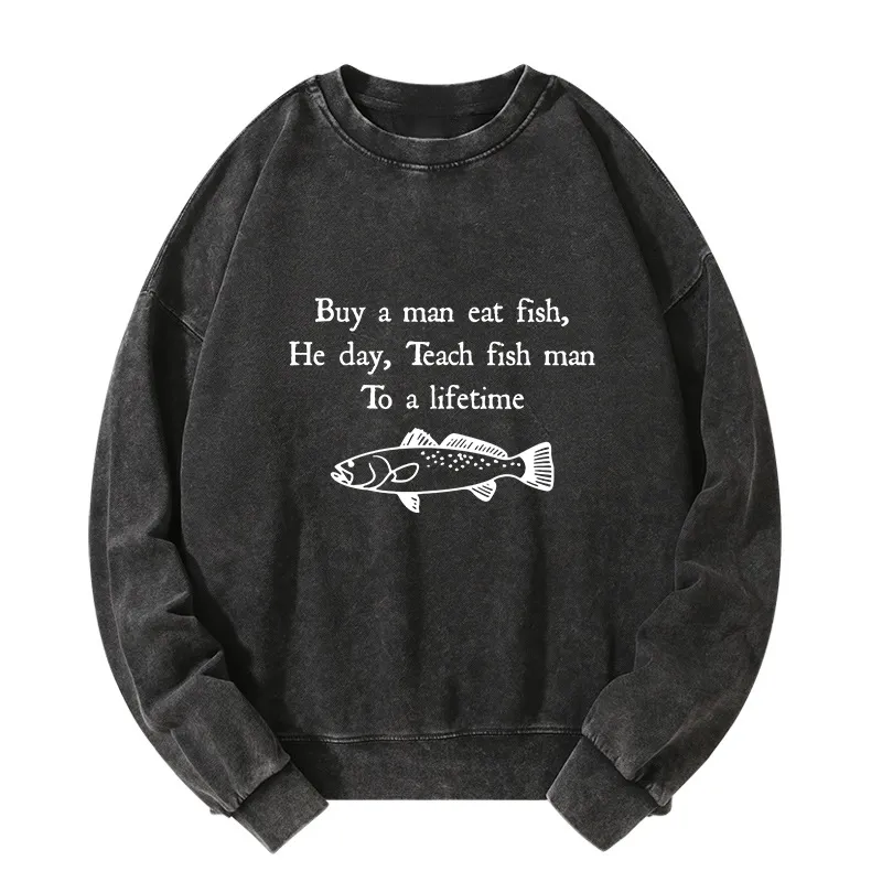 Tokyo-Tiger Man Eat Fish Meme Washed Sweatshirt Sale