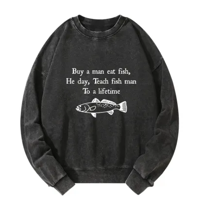 Tokyo-Tiger Man Eat Fish Meme Washed Sweatshirt