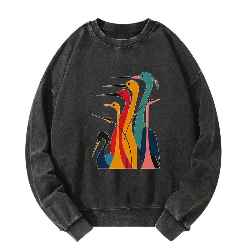 Tokyo-Tiger Various Types Of Cranes Washed Sweatshirt