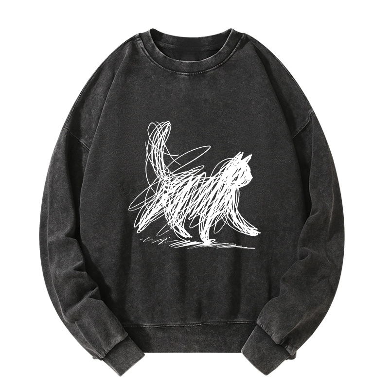 Tokyo-Tiger Minimalist Cat Art Washed Sweatshirt