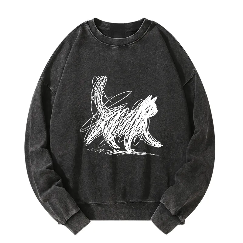 Tokyo-Tiger Minimalist Cat Art Washed Sweatshirt
