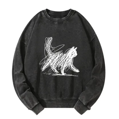 Tokyo-Tiger Minimalist Cat Art Washed Sweatshirt