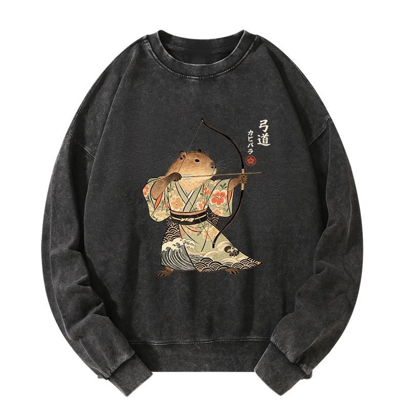 Tokyo-Tiger Capybara Archery Washed Sweatshirt Sale