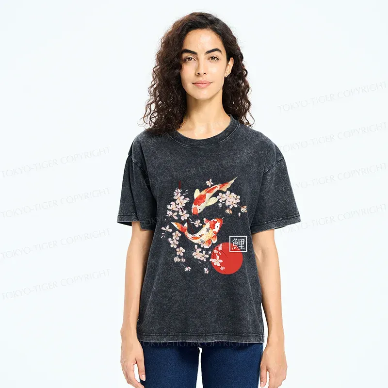 Tokyo-Tiger Japanese Auspicious Carp Washed T-Shirt