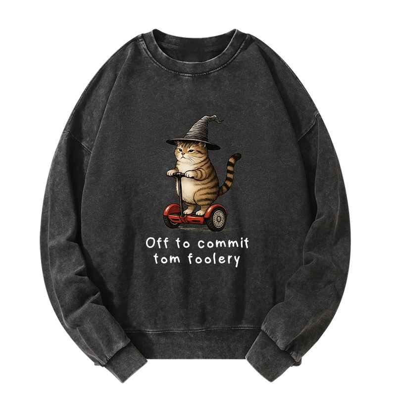 Tokyo-Tiger Orange Cat Riding Segway-style Washed Sweatshirt Sale