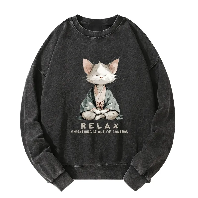 Tokyo-Tiger Zen Cat Relaxation，Everything's Out Of Control Washed Sweatshirt Sale