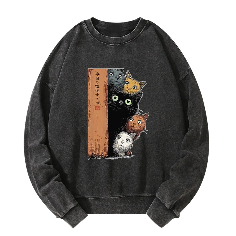 Tokyo-Tiger Five Cats Are Watching You Washed Sweatshirt