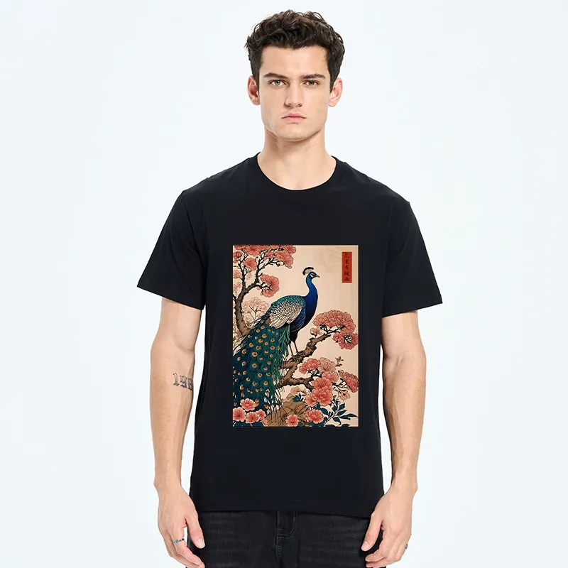 Tokyo-Tiger Vintage Peacock Ukiyoe Print Classic T-Shirt
