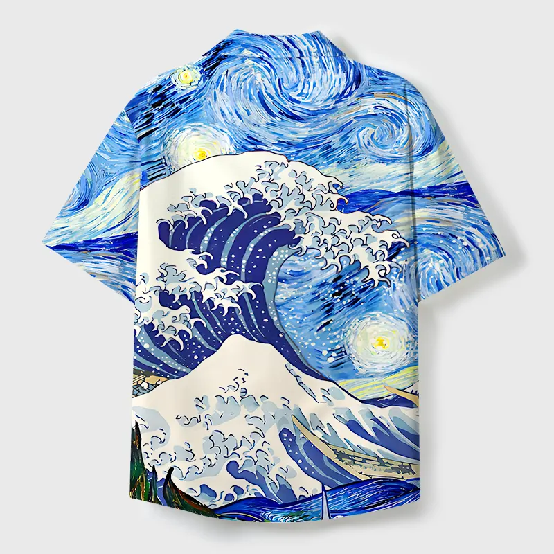 Tokyo-Tiger Waves Under The Starry Night Cuban Collar Shirt