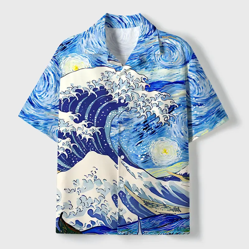 Tokyo-Tiger Waves Under The Starry Night Cuban Collar Shirt Sale